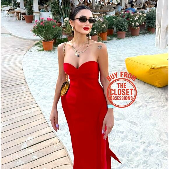 ❤️ ZARA Red Fitted Midi Dress NWT | Sweetheart Neck Off Shoulder M - Picture 1 of 15